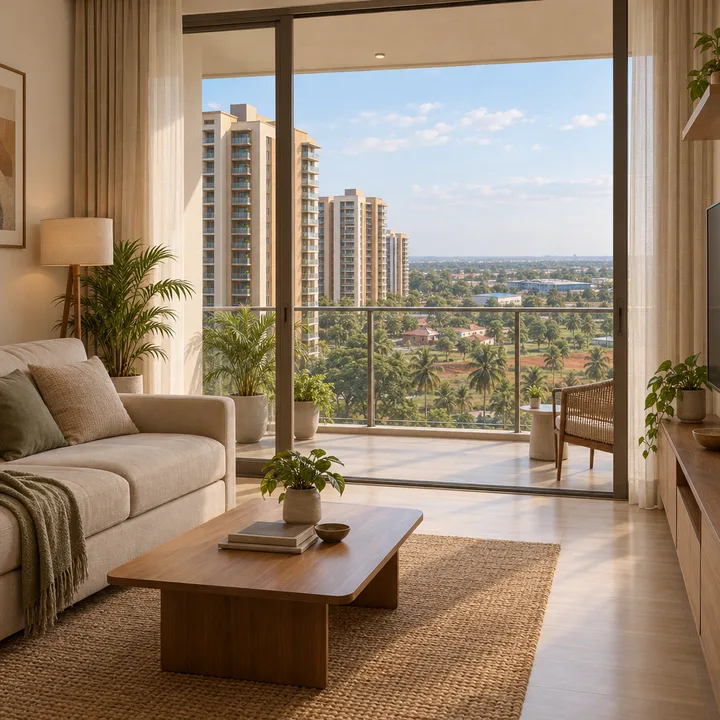 Urbanrise BK Halli living room opening to a balcony, indicative interior Urbanrise BK Halli living room opening to a balcony, indicative interior
